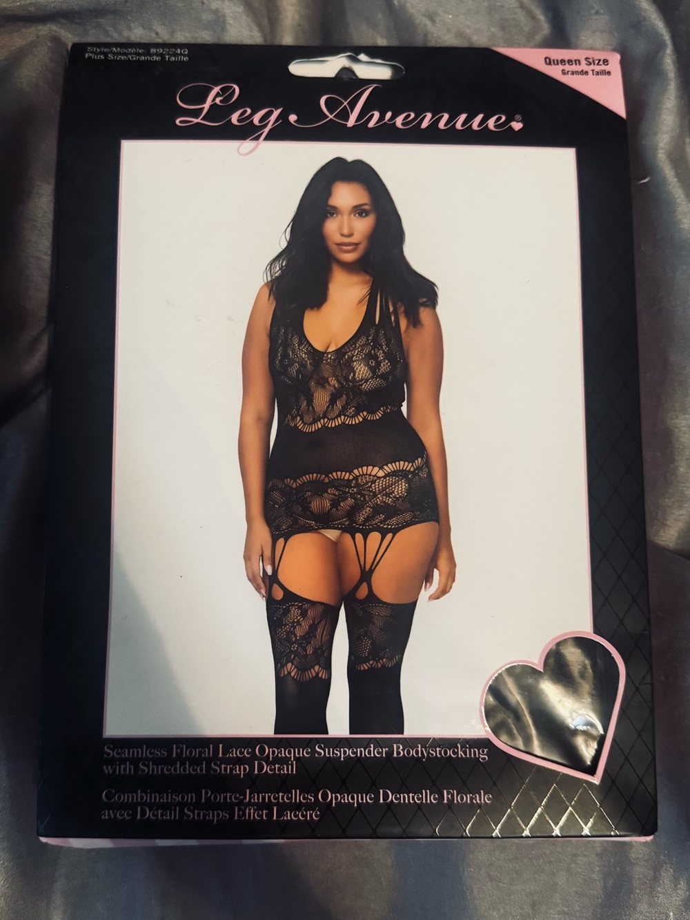 Leg Avenue Queen Size Black Floral Lace Suspender Bodystocking
